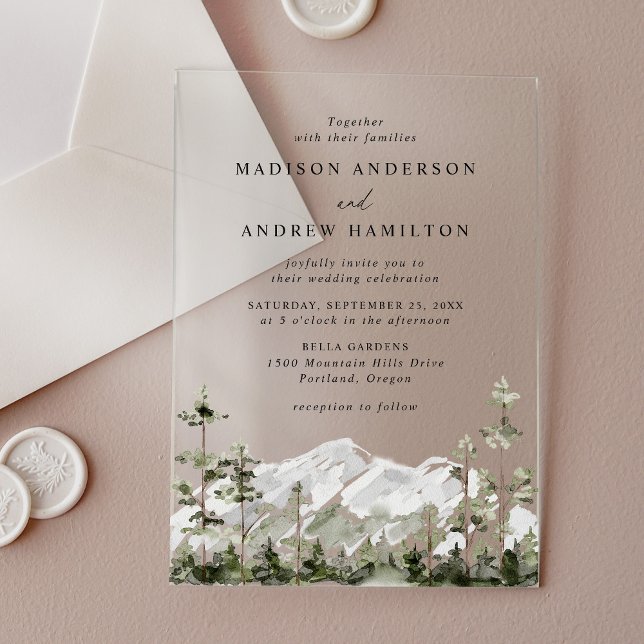 Invitaciones Acrílicas Boda del Bosque Evergreen de Montaña Rusa (Subido por el creador)