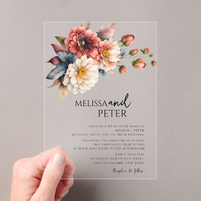 Invitaciones Acrílicas Boda del Bouquet de flores silvestres (Insitu (portátil))