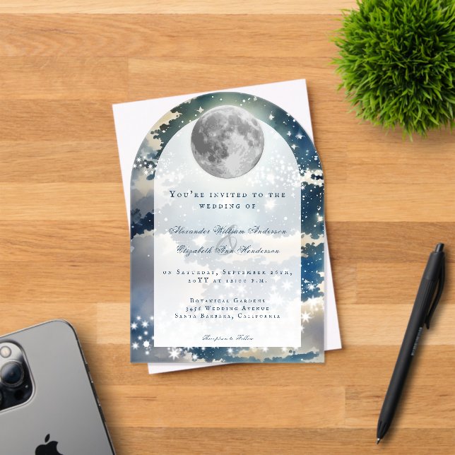 Invitaciones Acrílicas Boda del cielo nocturno lunar (Insitu (Tarjeta de Invitación))