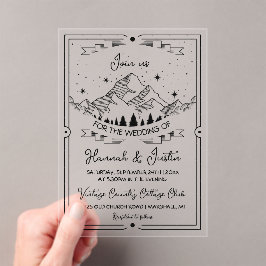 Invitaciones Acrílicas Boda del cielo Rústico de la Estrella de la Montañ