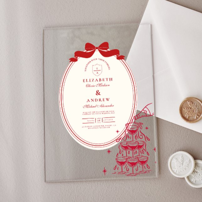 Invitaciones Acrílicas Boda del Doodle de la torre de Champagne caprichos (Subido por el creador)