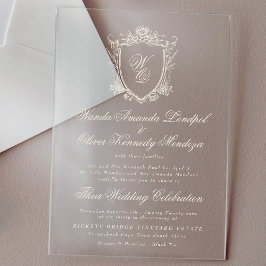 Invitaciones Acrílicas Boda del Escudo floral de carbón vegetal clásico d