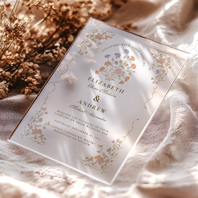 Invitaciones Acrílicas Boda del marco antiguo floral de Rococo (Subido por el creador)