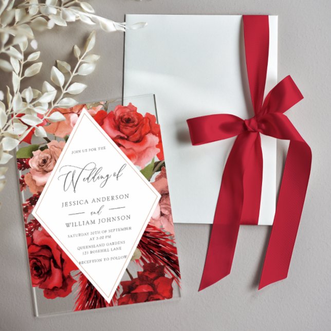 Invitaciones Acrílicas Boda del marco de las rosas rojas magníficas (Subido por el creador)