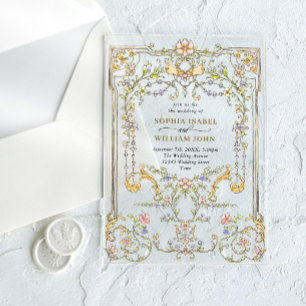 Invitaciones Acrílicas Boda del marco floral de la Gracia Ornate Victoria