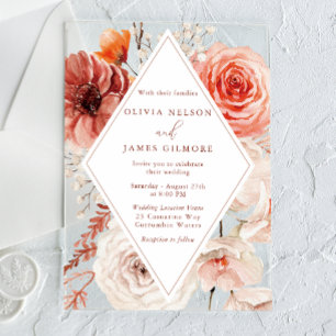 Invitaciones Acrílicas Boda del marco floral del Boho botánico
