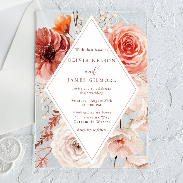 Invitaciones Acrílicas Boda del marco floral del Boho botánico (Subido por el creador)