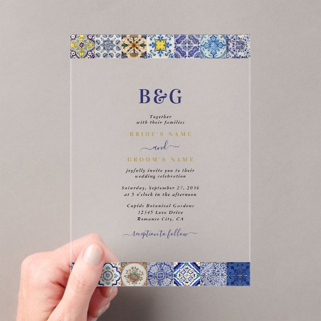 Invitaciones Acrílicas Boda del patrón de mosaicos portugués mediterráneo (Insitu (portátil))