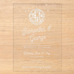 Invitaciones Acrílicas Boda Disco Foto Naranja Marfil Retro Groovy 70s