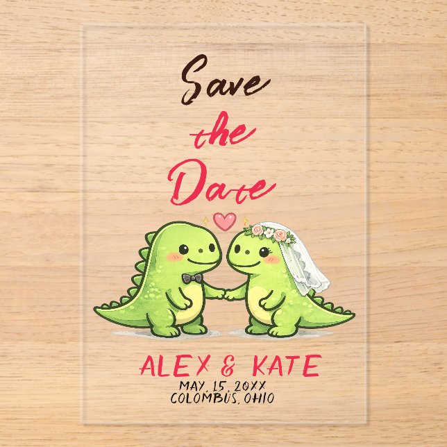 Invitaciones Acrílicas Boda divertida, guarde la fecha (Anverso)