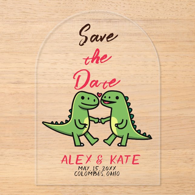 Invitaciones Acrílicas Boda divertida, guarde la fecha (Anverso)