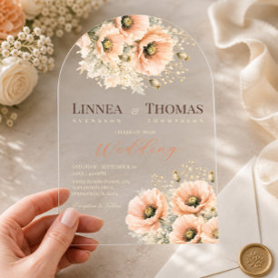 Invitaciones Acrílicas Boda Editorial Elegante Amapola Tono Rosado Suave