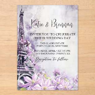 Invitaciones Acrílicas Boda Eiffel Tower Lavender Romance