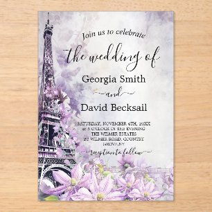 Invitaciones Acrílicas Boda Eiffel Tower Lavender Romance