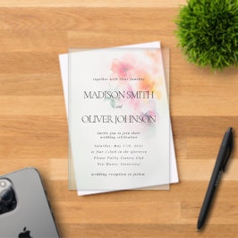 Invitaciones Acrílicas Boda elegante acuarela floral transparente