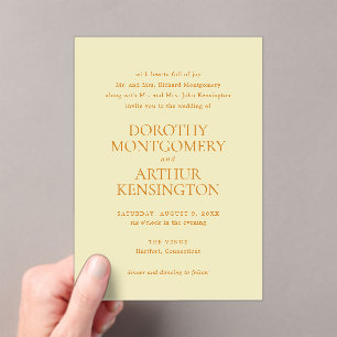 Invitaciones Acrílicas Boda elegante amarilla moderna con mantequilla