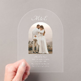 Invitaciones Acrílicas Boda elegante Arco romántico Foto Monograma románt