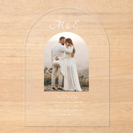 Invitaciones Acrílicas Boda elegante Arco romántico Foto Monograma románt