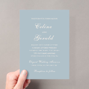 Invitaciones Acrílicas Boda elegante azul clásico atenuado