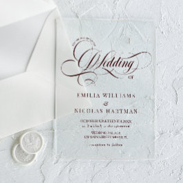 Invitaciones Acrílicas Boda elegante barroca de Borgoña