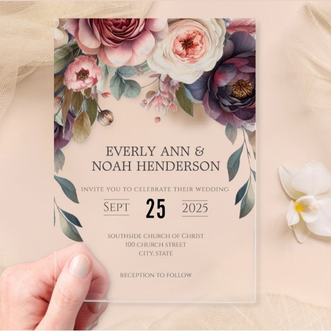 Invitaciones Acrílicas Boda elegante Boho Victorian Rose Bouquet (Subido por el creador)