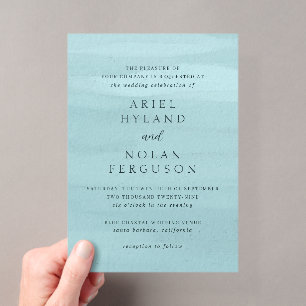 Invitaciones Acrílicas Boda elegante con acuarela azul moderna