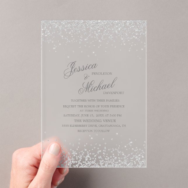 Invitaciones Acrílicas Boda Elegante con Brillo de Plata (Insitu (portátil))