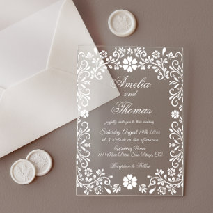 Invitaciones Acrílicas Boda elegante con flores blancas