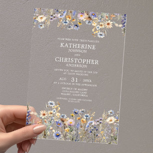 Invitaciones Acrílicas Boda elegante con flores silvestres de acuarela az
