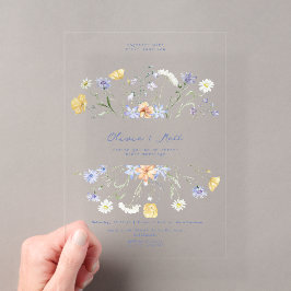Invitaciones Acrílicas Boda elegante con flores silvestres escritas a man