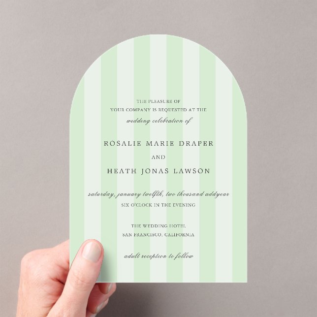 Invitaciones Acrílicas Boda elegante con rayas verdes modernas (Insitu (portátil))