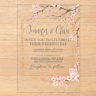 Invitaciones Acrílicas Boda elegante de flor de cerezo