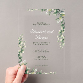 Invitaciones Acrílicas Boda elegante de hojas verdes botánicas