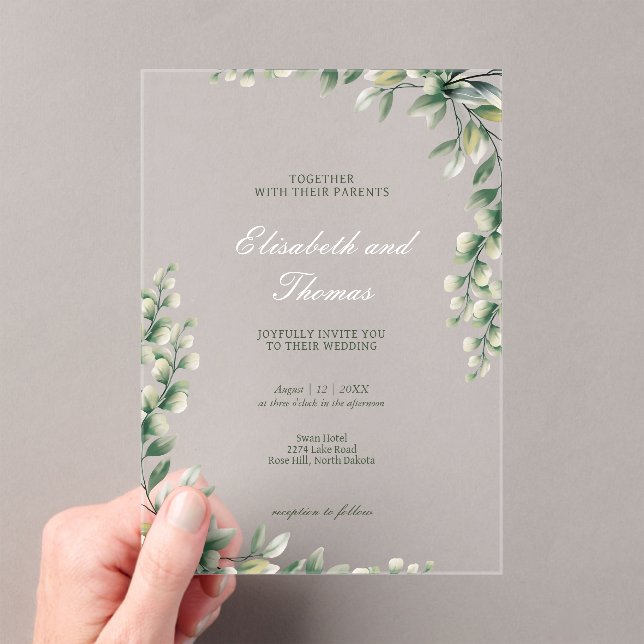 Invitaciones Acrílicas Boda elegante de hojas verdes botánicas (Insitu (portátil))