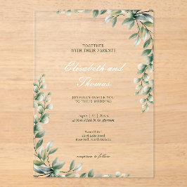 Invitaciones Acrílicas Boda elegante de hojas verdes botánicas