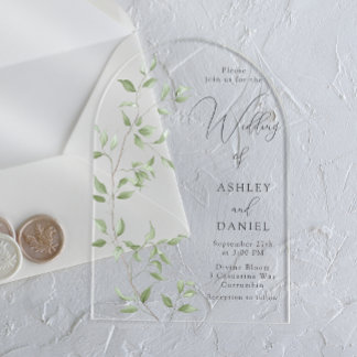 Invitaciones Acrílicas Boda elegante de hojas verdes modernas