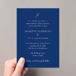 Invitaciones Acrílicas Boda elegante de navy clásico y crema