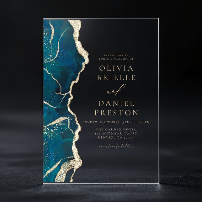 Invitaciones Acrílicas Boda elegante de oro azul turquesa verde azulada (Subido por el creador)