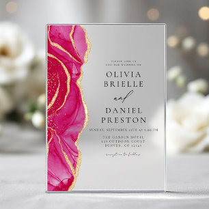 Invitaciones Acrílicas Boda elegante de oro y ágata rosa moderno