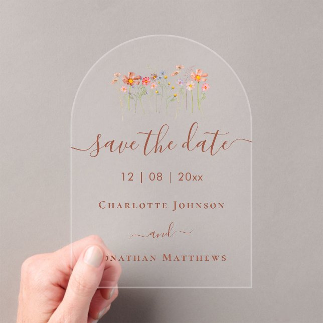 Invitaciones Acrílicas Boda elegante de pradera de flores silvestres boho (Insitu (portátil))