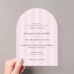 Invitaciones Acrílicas Boda elegante de rayas rosadas modernas