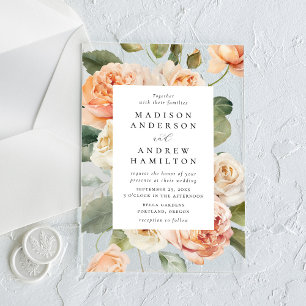 Invitaciones Acrílicas Boda elegante de rosa de melocotón y crema