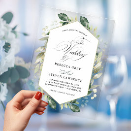 Invitaciones Acrílicas Boda elegante de salvia eucalipto caligrafía