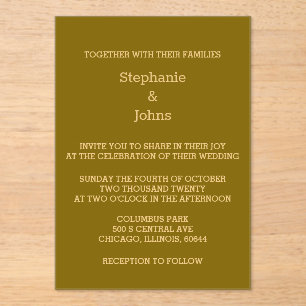 Invitaciones Acrílicas Boda elegante dorada amarilla marrón dorada