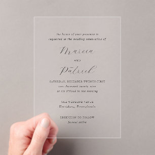 Invitaciones Acrílicas Boda elegante en blanco y negro clásico
