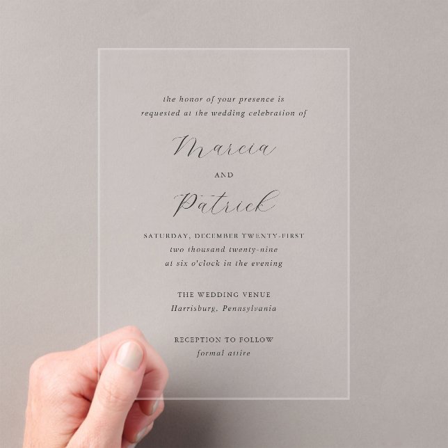 Invitaciones Acrílicas Boda elegante en blanco y negro clásico (Insitu (portátil))