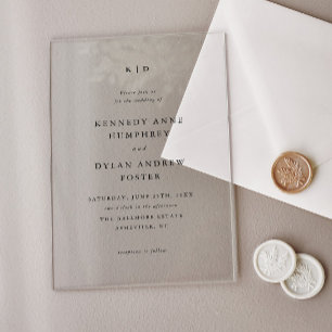 Invitaciones Acrílicas Boda elegante en blanco y negro simple