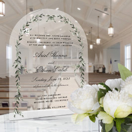 Invitaciones Acrílicas Boda Elegante en el arco de la hoja de Laurel