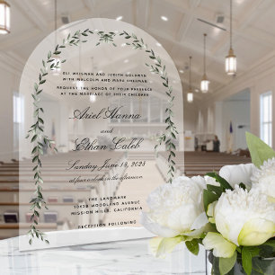 Invitaciones Acrílicas Boda Elegante en el arco de la hoja de Laurel