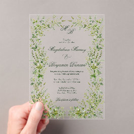 Invitaciones Acrílicas Boda elegante en jardín botánico con vegetación de